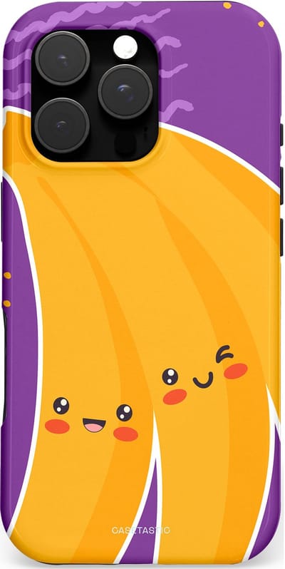 Casetastic hoesje geschikt voor Apple iPhone 16 Pro - MagSafe - Dubbellaagse bescherming - Blije Banaan - Fashion Case - Lavendel Geel