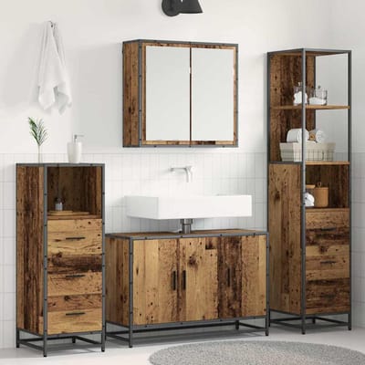 vidaXL - Badkamermeubel - Set - 4 - st - Oud - Hout - 90 - x - 33 - x - 60 - cm - Bewerkt - hout
