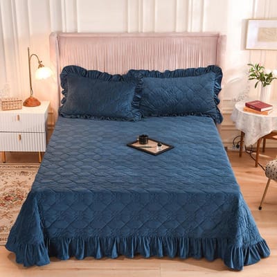 Couverture de lit d'hiver épaisse en velours doux, couvre-lit à volants, plaid, draps, couvre-lit sur le lit, couverture, couette, couvre-lit pour lit double cover 190x240cm bleu royal