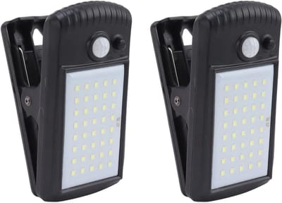 Set van 2 zonne-energie cliplampen met bewegingssensor en IP65 waterdicht - 2 modi - Beveiligingslichten voor hek, terras, muur - Geschikt voor garage, tent, kamperen