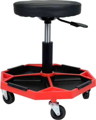 YATO YT-08793 Verrijdbare Werkplaatskruk - Pneumatisch Verstelbaar 41-55 cm - Max. 140 kg - Comfortabele Vinyl Zitting - Met 4 Opbergvakken & Kogelgelagerde Wielen