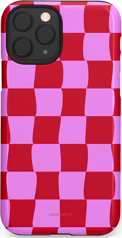 Casetastic hoesje geschikt voor Apple iPhone 11 Pro - Dubbellaagse bescherming - Dansend Ruitje - Fashion Case - Rood Lavendel Roze