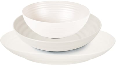 Plasticforte camping borden en kommetjes set - wit - kunststof - 3 soorten - 18x stuks - onbreekbaar servies