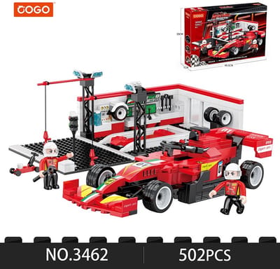 COGO Raceauto Garage Bouwset 3462 – 502 Onderdelen – Raceauto & Werkplaats – 2 Minifiguren – Bouwspeelgoed vanaf 6 Jaar