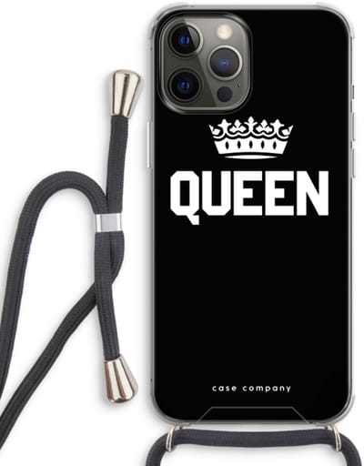 Case Company® - Hoesje met koord geschikt voor iPhone 12 Pro hoesje met Koord - Queen zwart - Telefoonhoesje met Zwart Koord - Bescherming aan alle Kanten en Over de Schermrand