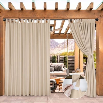 Qelus Extra Breed Buitengordijn met Klittenband Lussen - Waterdicht Outdoor Gordijn 254cm - Verduisterend Balkongordijn - Rideau Extérieur - 254x213cm - Beige - 1 Stuk