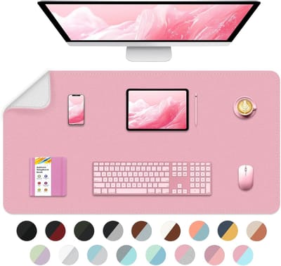 Dubbelzijdige Bureaumat - Tafelbeschermer Leer - Bureau Organisatie - Waterdicht & Gemakkelijk - 90x43 cm - Roze Zilver