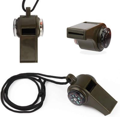 QTTVBTNA -3 stuks noodfluit 3-in-1 met kompas en thermometer – luide veiligheidsfluit met draagkoord voor wandelen, kamperen en outdoor survival