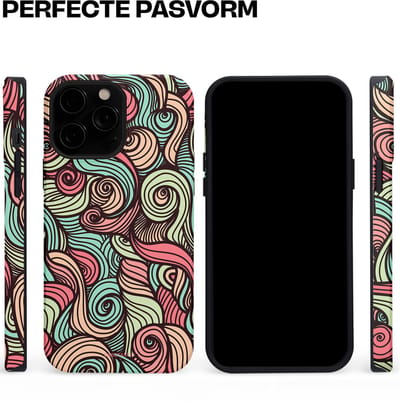 Casetastic hoesje geschikt voor Apple iPhone 13 Pro Max - MagSafe - Dubbellaagse bescherming - Pastel Swirl Vibes - Fashion Case - Taupe Donkergrijs Saliegroen Grijs