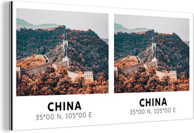 Wanddecoratie Metaal - Aluminium Schilderij Industrieel - Chinese Muur - China - Azië - Herfst - 160x80 cm - Dibond - Foto op aluminium - Industriële muurdecoratie - Voor de woonkamer/slaapkamer