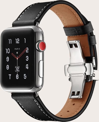 Innerlight® Lederen bandje geschikt voor Apple Watch - Zwart - 38mm / 40mm / 41mm - Luxe Vlindersluiting - Geschikt als Apple Watch bandje voor Series 1/2/3/4/5/6/7/8/9/10 42mm/11 42mm/SE