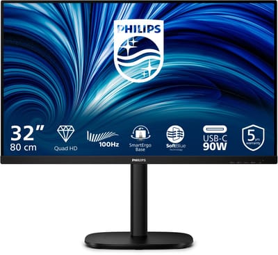 Philips 32B2U3601 - 32 inch QHD USB-C Business Monitor - 90w - RJ45 - USB-hub - 100Hz - 5 jaar garantie