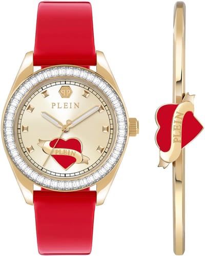 Philipp Plein Plein Valentine PW2BA0825 Horloge - Leer - Rood - Ø 38 mm