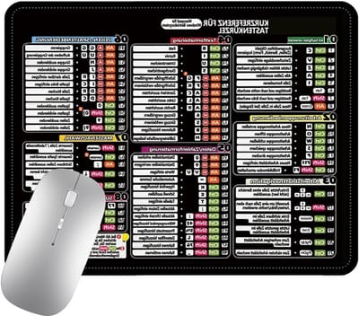 Zwarte Muismat met Snelle Toetsen voor Excel, PC en Spreadsheet - Antislip, Afgeronde Hoeken (25 x 30 x 0.3 cm)