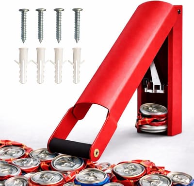 Blikverkleiner - Flessenbreker - Afval verminderen - Wandmontage - 42 cm - Rood