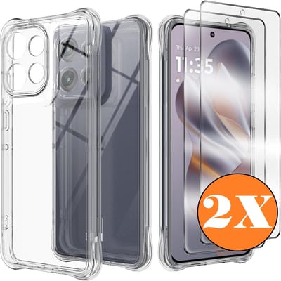 Hoesje Geschikt voor Motorola Moto G15 hoesje transparant Anti Shock silicone hoesje met 2 Pack Motorola Moto G15 Screenprotector tempered glass