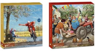 Marius van Dokkum. Set van 2 kaartenmapjes met dubbele wenskaarten Still going strong - Tuinfeest ( totaal 16 kaarten)