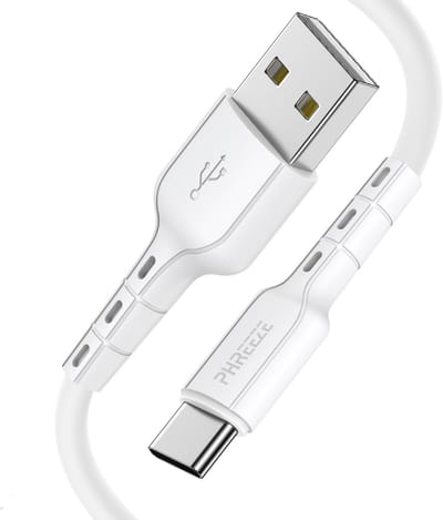 Flexibele usb A naar usb C kabel - 1 meter - Usb C naar usb kabel - Wit - Phreeze