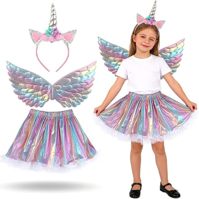 Unicorn Kostuum voor Kinderen met 3 Delen, Regenboog Outfit voor Meisjes, Perfect voor Carnaval, Feestjes en Cosplay