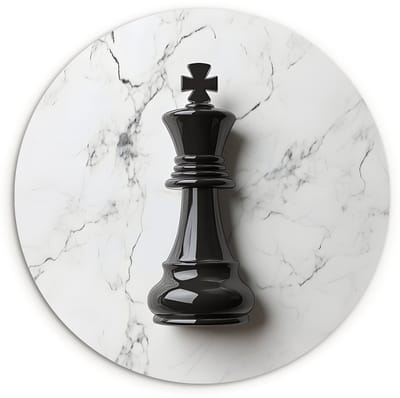 WallCircle® Wandcirkel 120x120 cm - Muurcirkel Schaakstuk - Koning - Zwart - Marmer - Muurdecoratie woonkamer - Wanddecoratie slaapkamer - Kamer decoratie accessoires - Ronde schilderijen XXL