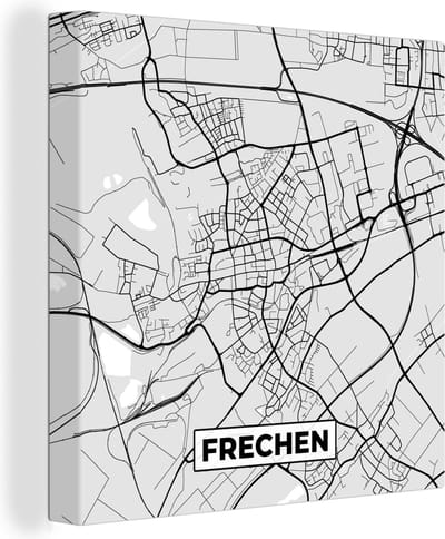 Canvas Schilderij Kaart - Duitsland - Frechen - Plattegrond - Stadskaart - 20x20 cm - Wanddecoratie