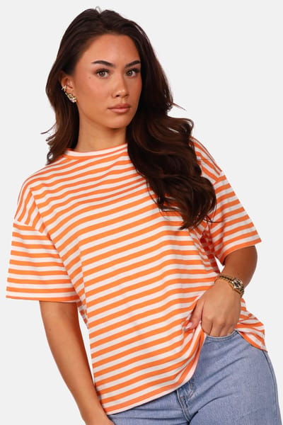 Getdrezzed Top - Maat: XS - Gestreepte top in oranje en wit