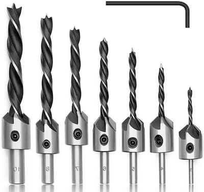 Dailygoods- Verzinkboorset 7 Stuks - Houtbewerking - Spiraalboorset - Boorgereedschap - Staal - Instelbare Hulsdiepte - Boorset