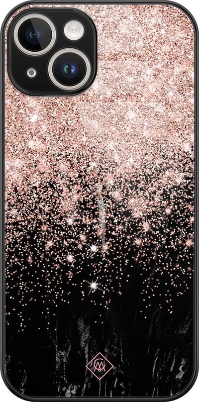 Casimoda® hoesje - Geschikt voor iPhone 13 - Marmer Twist - Luxe Hard Case Zwart - Backcover telefoonhoesje - Rosekleurig