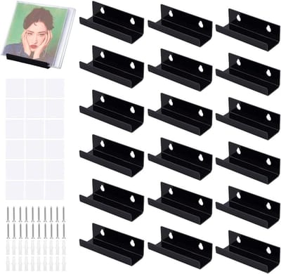 20 Sets Zwarte Acryl Wandrekken voor Grammofoonplaten - Albumplaten Houder, Decoratieve Plank, Vinyl Record Display 10 x 3,5 x 2,9 cm