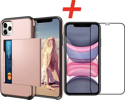 Geschikt voor Apple iPhone 11 Pro Backcover | Roze | Pasjeshouder