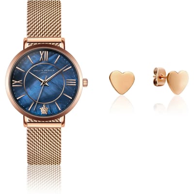 Dameshorloge en oorbellen Amelia Parker Petite Blue