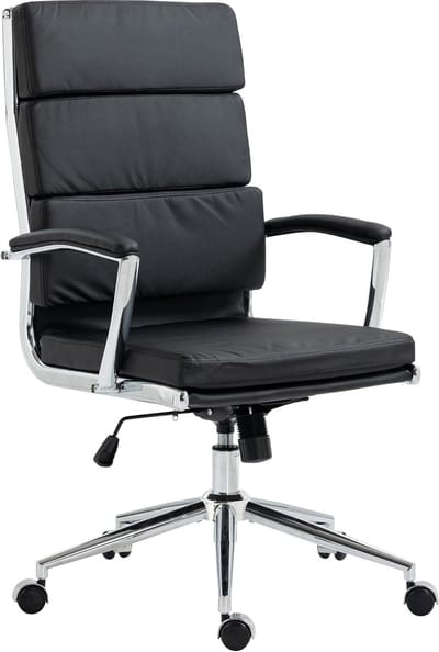 CLP Cleveland Bureaustoel - Ergonomisch - Voor volwassenen - Met schommelfunctie - Met verchroomd frame - zwart Kunstleer