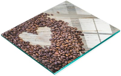 Stijlvol en duurzaam glazen bord met koffieboonhartprint, 60x52 cm