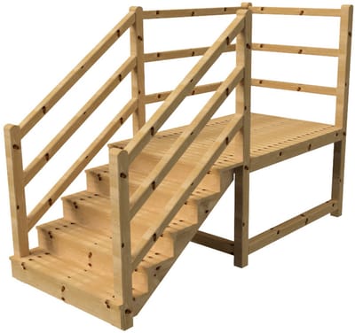 MILANO buitentrap 5 gesloten treden H88 cm - bordes L189 x B120 cm - trapleuning links en rechts - bordesleuning links en achteraan