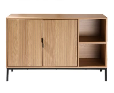 CALICOSY - Dressoir met 2 deuren en 2 open vakken in groefhoutlook L110 cm - TARA