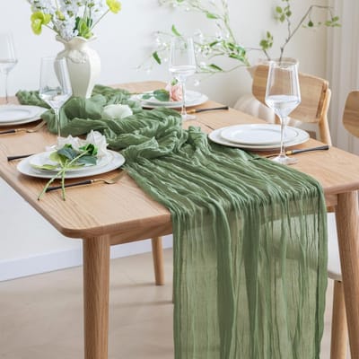 Kaasdoek Tafelloper - Set van 12 stuks - 300 cm - Saliegroen - Boho Tafelloper van Gaas - 35 cm breed - Rustieke Tafellopers voor Bruiloft, Feest & Kerst - Salie Groen - Tafelaankleding Babyshower & Pasen - Katoenen Look - Luxe Tafelkleed