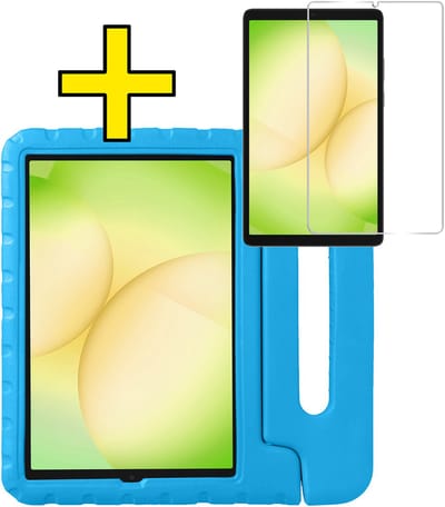 Hoes - Geschikt voor Samsung Galaxy Tab A11 - Met Screenprotector - Kinderhoes Shockproof Bumper - Kidsproof Case - Tablet Hoesje - Kinder Hoesje Cover - Blauw