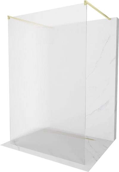 Mexen Kioto vrijstaande douchewand 100 x 200 , gestreept 8 mm, goud geborsteld - 800-100-002-55-09