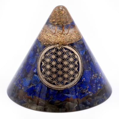 Orgonite Kegel - Lapis Bloem des Levens - Opgehangen Kwarts - 90 mm