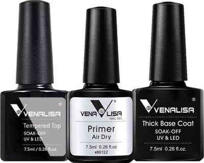 Venalisa UV Gellak Set - Primer - Base Coat - Top Coat - 22.5 ml (3x 7.5 ml) - Gellak Starterspakket - Primer Gelnagellak - Gellak Top Coat - Gellak Base Coat - Venalisa Gellak - Gellak Nagellak