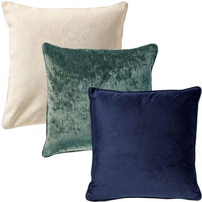 Dutch Decor - KUSSENSET - 3-delig - Elegant Layers - 60x60 cm en 45x45 cm - inclusief binnenkussens - wit, groen, blauw - Met Ritssluiting – Decoratie Kussens - Comfortabele kussentjes voor op de Bank