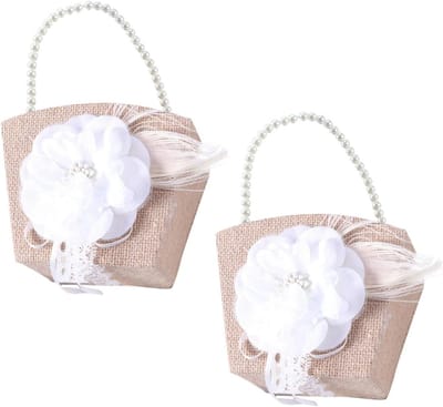 Bloemenmeisje Mandjes - Bruidsmandjes Decoratie - Bruiloft Decoratie - Handgeweven Boho Stijl - 13.5 x 10 x 9 cm - Lichtbruin