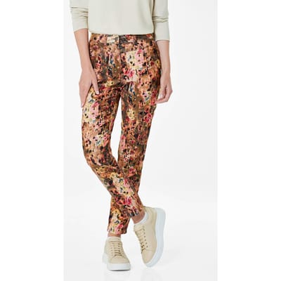 Fluwelen broek met all-over print - camel / gedess. - Gr. 21 van Goldner Fashion