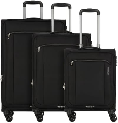 American Tourister Avantour 4 wielen Kofferset 3-delig met uitbreidingsplooi - Zachte bagage - TSA slot - black