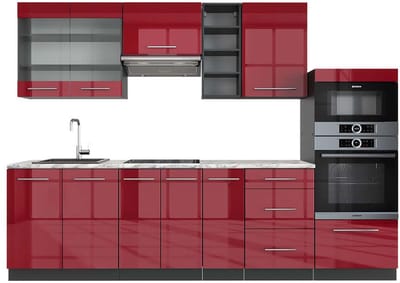 Vicco Fame-Line Complete keukeneenheid – 280 cm, WB Marmer Bordeaux hoogglans/antraciet