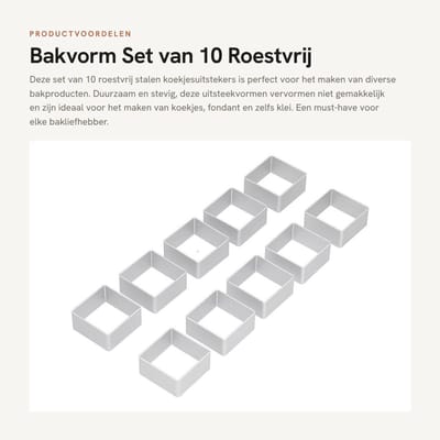 Dailygoods- Koekjesuitsteekvormen Stevig Duurzaam - Bakset 10 Stuks - Roestvrij Staal - Voorgebak - Fondant - 3D-Vormen - Bakvormen