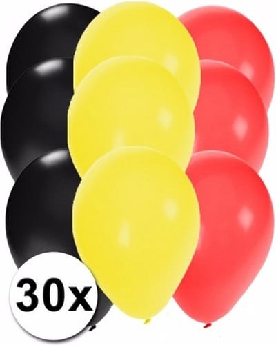 30x stuks Ballonnen - in Belgische kleuren - landen vlaggen versiering - feestartikelen