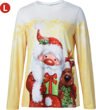 Bovista Kersttrui - Dames - Foute Kersttrui - Christmas Sweater - Kerst Sweater - Christmas Jumper - Pyjama - Geel - Maat L