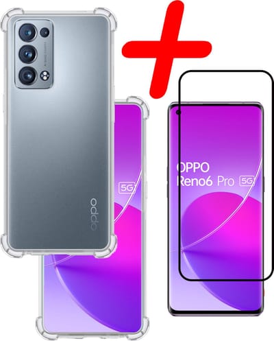 Hoesje Met Screenprotector - Geschikt voor OPPO Reno 6 Pro - Sterk & Shockproof - Siliconen Case - Back Cover - Telefoon Hoes - Shock Proof - Transparant
