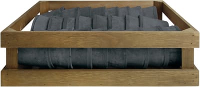 Esschert Design Aged Terracotta grijze potjes 24 stuks in houten krat L 11,4 x D 11,4 x H 9,3
